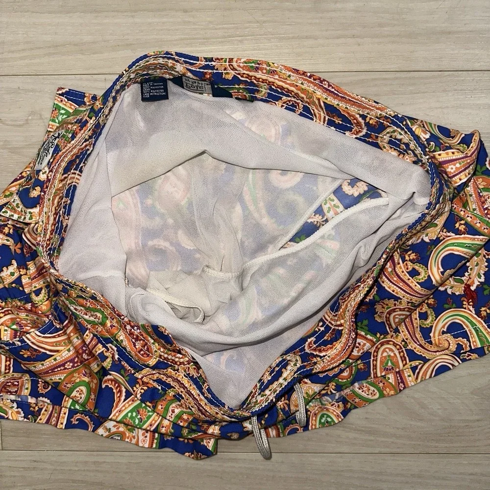 Polo‎ Ralph Lauren Swim Shorts Mens LARGE Orange paisley pull on lined Beach